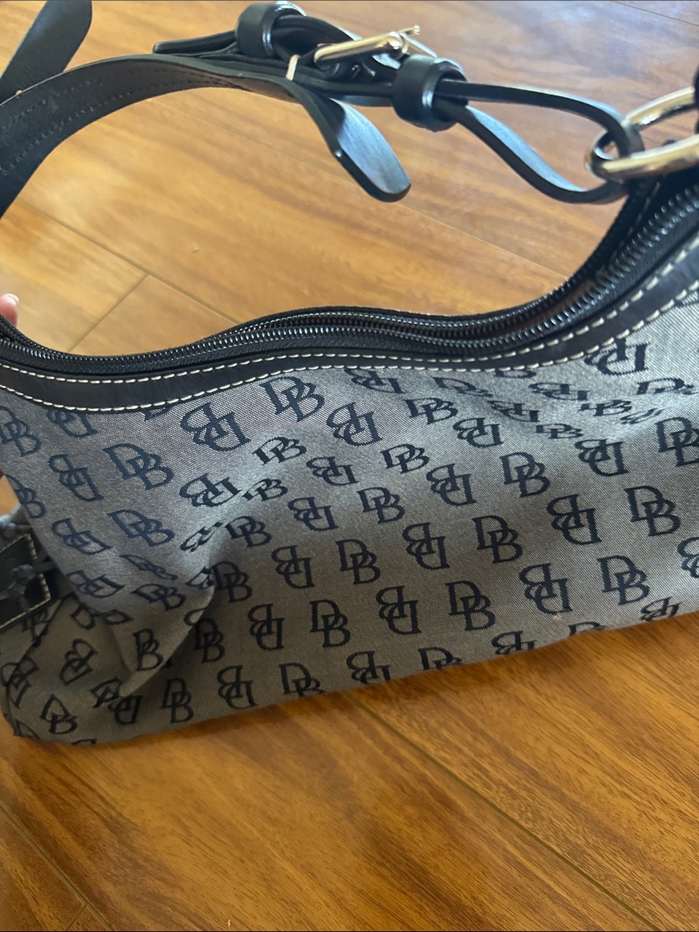 DB Logo Pattern Black and Gray Canvas Shoulder Bag